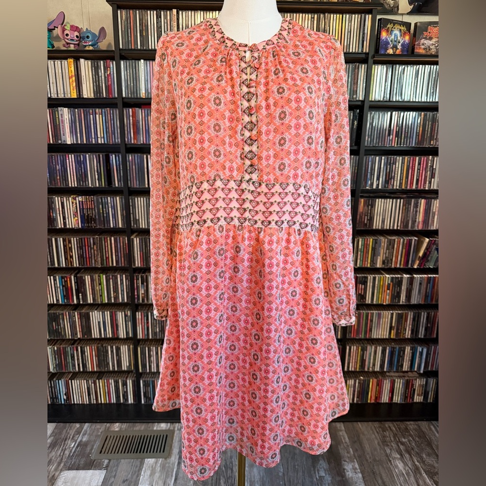 LOFT Pink Geo-Print Spring Cottagecore Boho Dress Size S